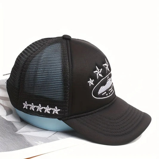 1 Stk. Mesh Trucker Baseballkappe - Leicht, Atmungsaktiv, Ganzjahres-Outdoor-Hut mit Sternen